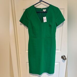 J Crew Green V Neck Short Sleeve Dress